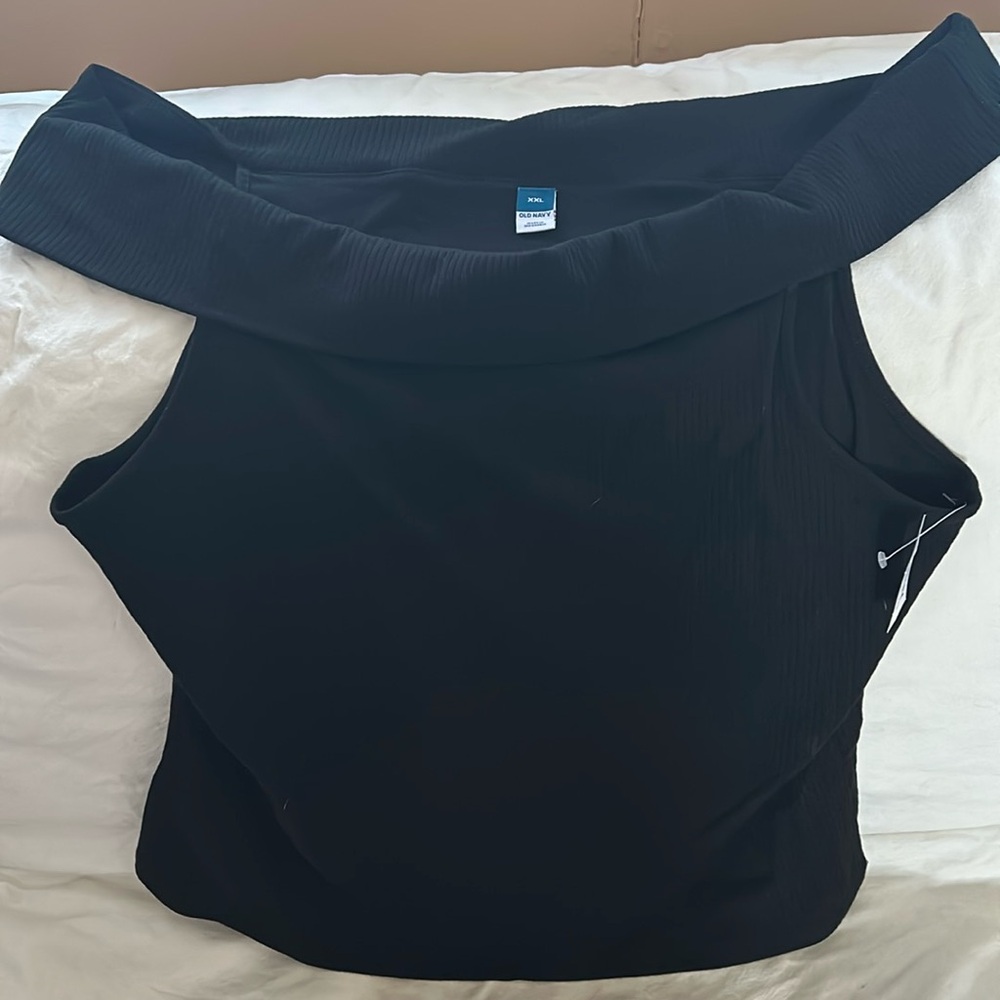 NEW w/tags, Qty of (2) Old Navy off the shoulder ladies’ tops. Black and Peach